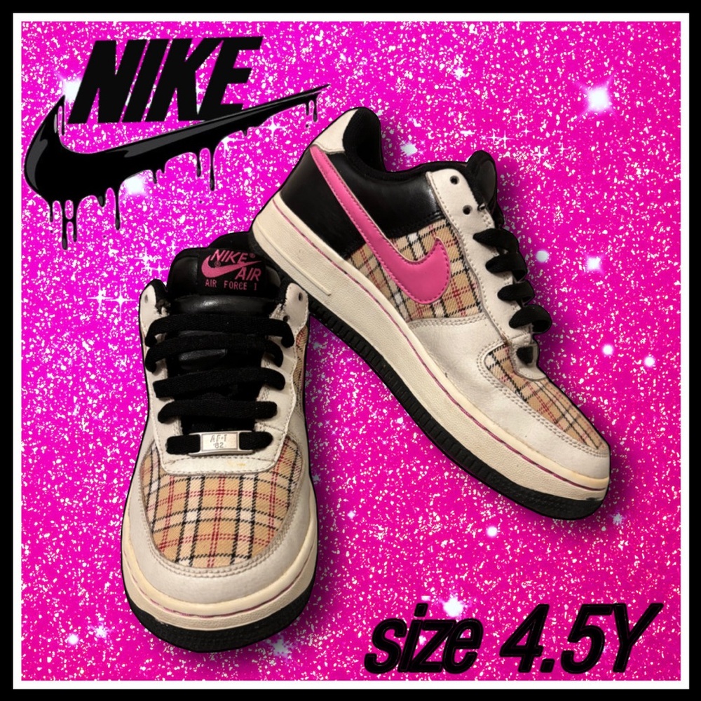 rare burberry-esque patterned NIKE air force 1s low top SNEAKERS size 4.5 Y